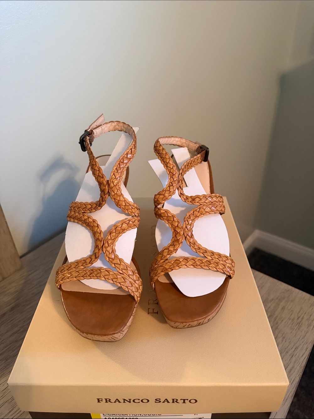 Franco Sarto Braided Tan Wedge Sandals